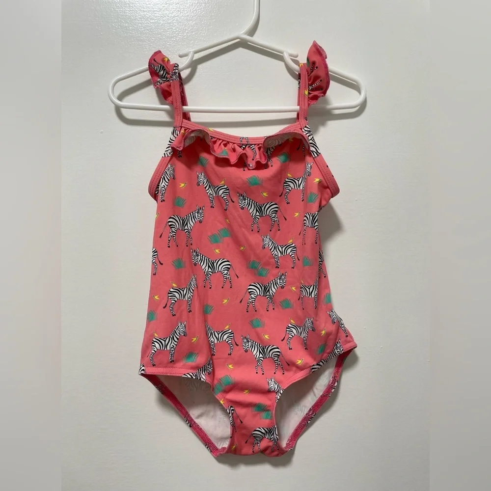 Trotters Pink Zebra-Accent Girls One-Piece Swim